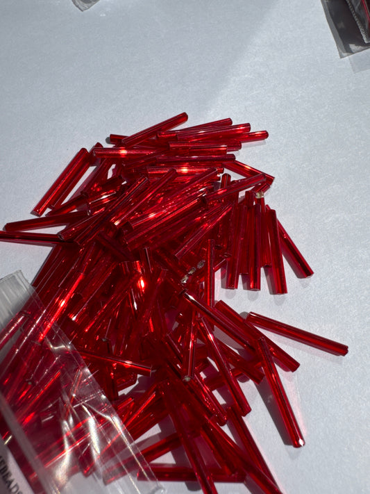 RED TRANSPARENT SILVER LINED - 20MM BUGLE BEADS