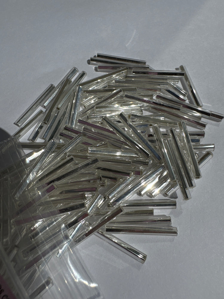 CRYSTAL TRANSPARENT SILVER LINED - 20MM BUGLE BEADS