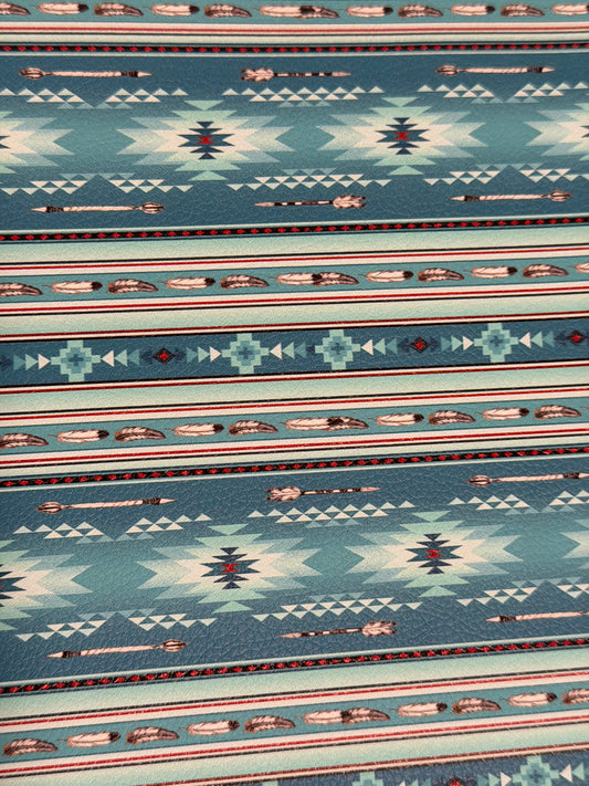 Blue Tribal Pattern Faux Leather Sheet