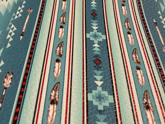 Blue Tribal Pattern Faux Leather Sheet