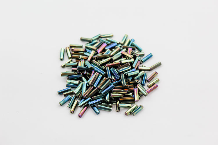 #3 BUGLE BEADS GREEN IRIS